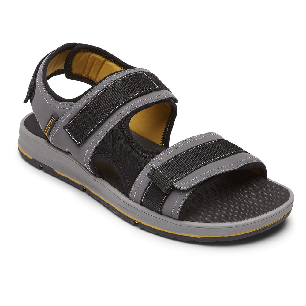 Sandalias Rockport Hombre Mexico - Lucky Bay Sport 3 Strap Grises - UASCB4516